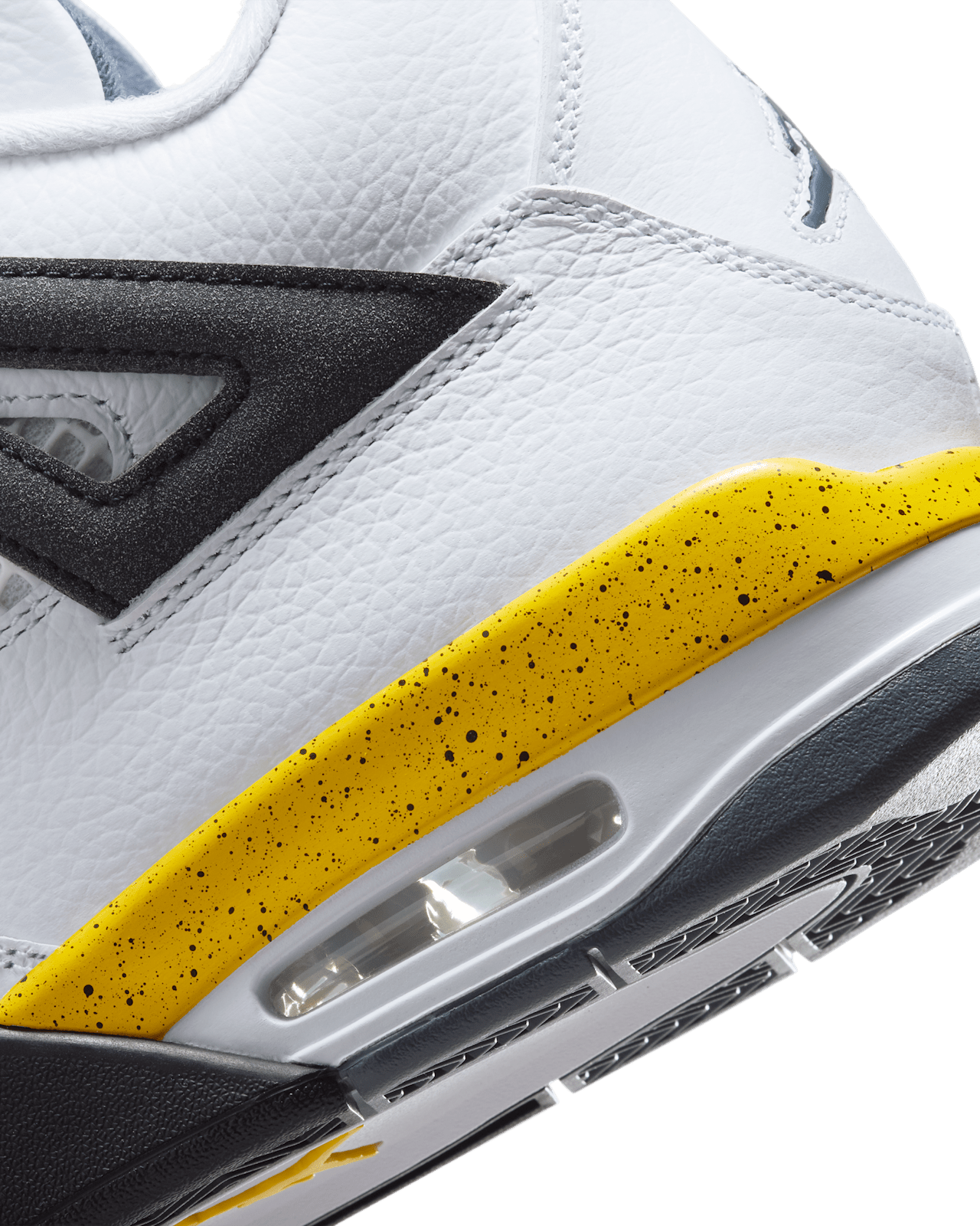 Air Jordan 4 Tour Yellow, close-up van de Tour Yellow middenzool