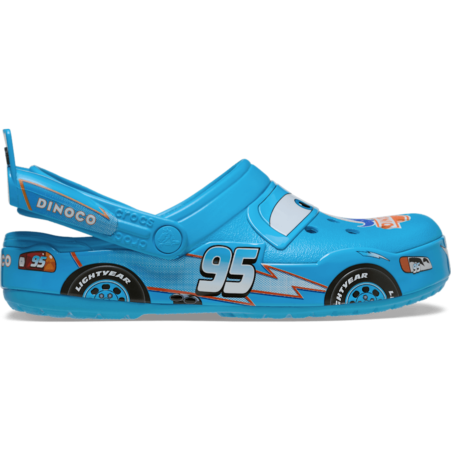 Detail van de hielspoiler op de Crocs Lightning McQueen Dinoco Crocband Clog