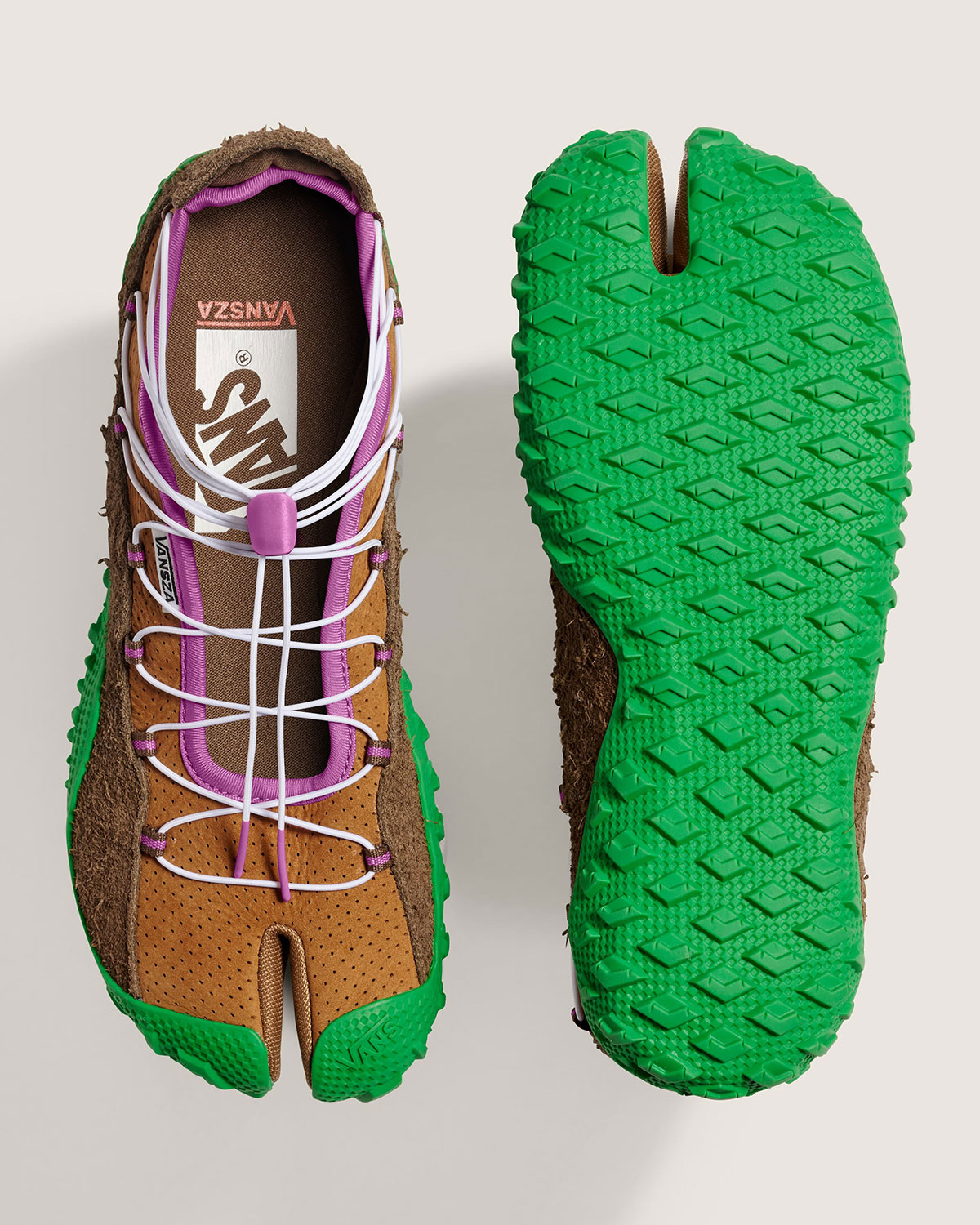 Vansza Drop 2: nieuwe Vans hikingschoen met Tabi-teen (bruin/groen)