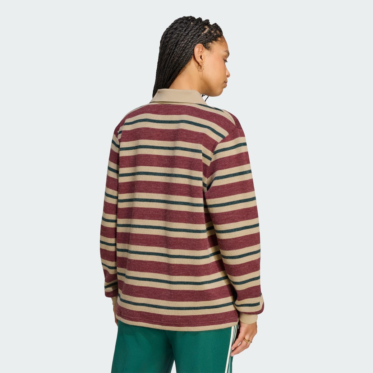 adidas Gestreept Gebreid Poloshirt Shadow Red gedragen