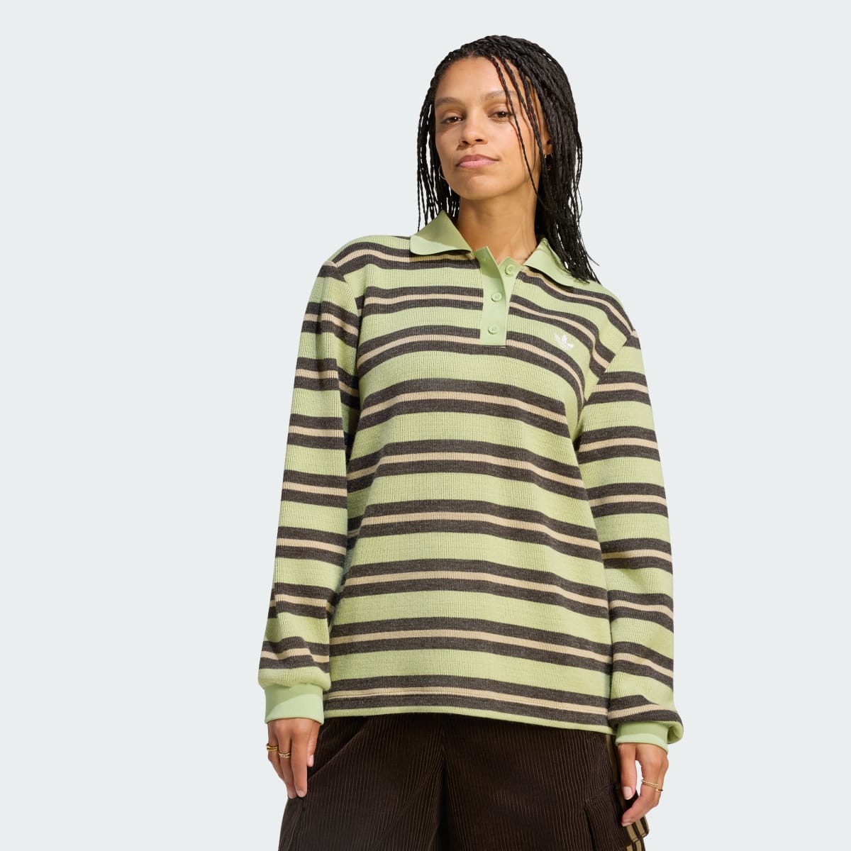 adidas Gestreept Gebreid Poloshirt Magic Lime gedragen (LG4170)