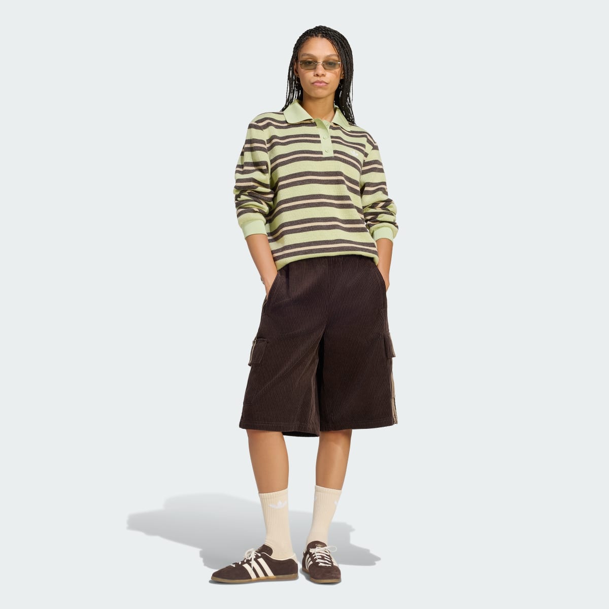 adidas Gestreept Gebreid Poloshirt Magic Lime gedragen (LG4170)