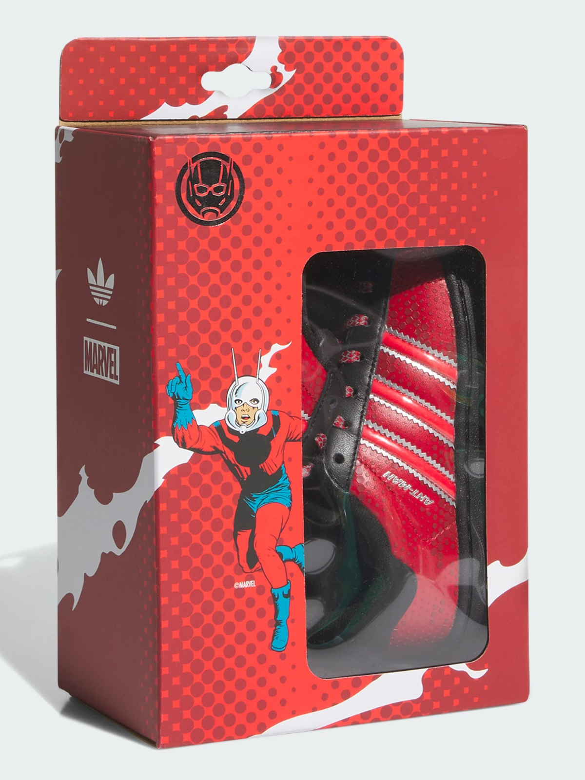 Marvel x adidas Superstar Ant-Man in its box