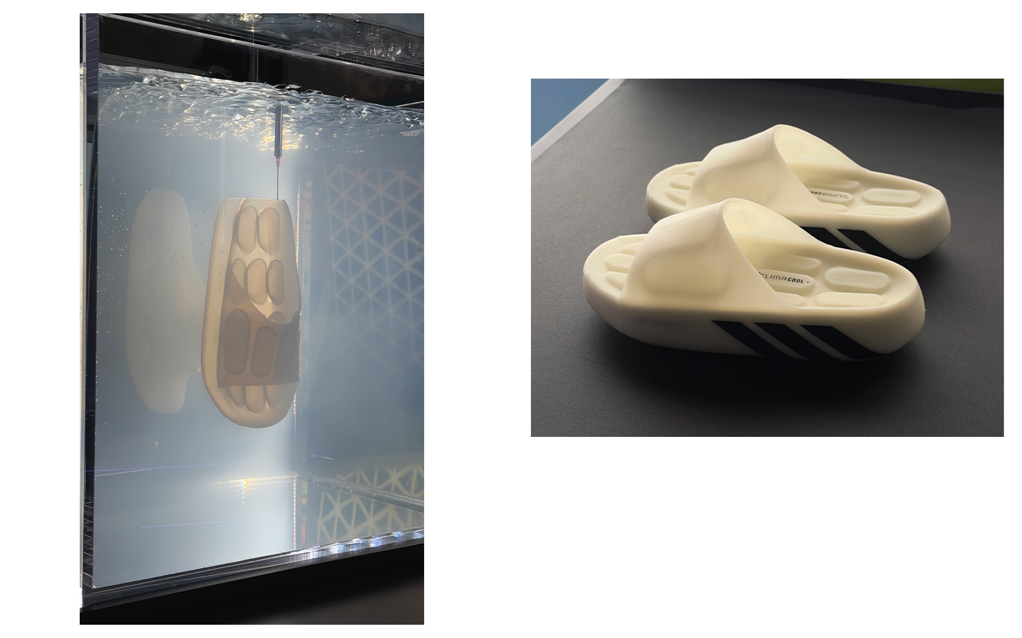 The adidas Climacool Recovery Slides during the manufacturing process