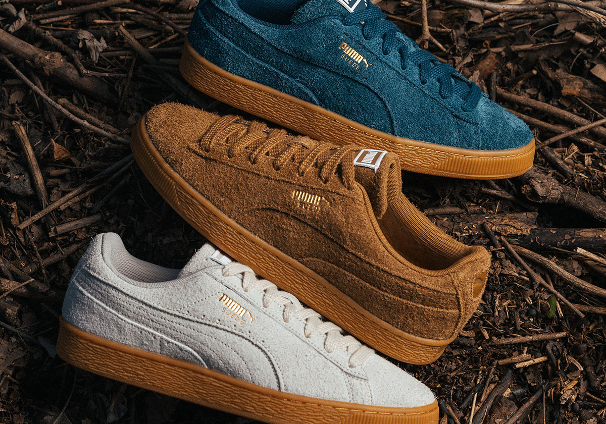 PUMA Suede Forever pack in Midnight Petrol, Kona Brown and Silver Fog