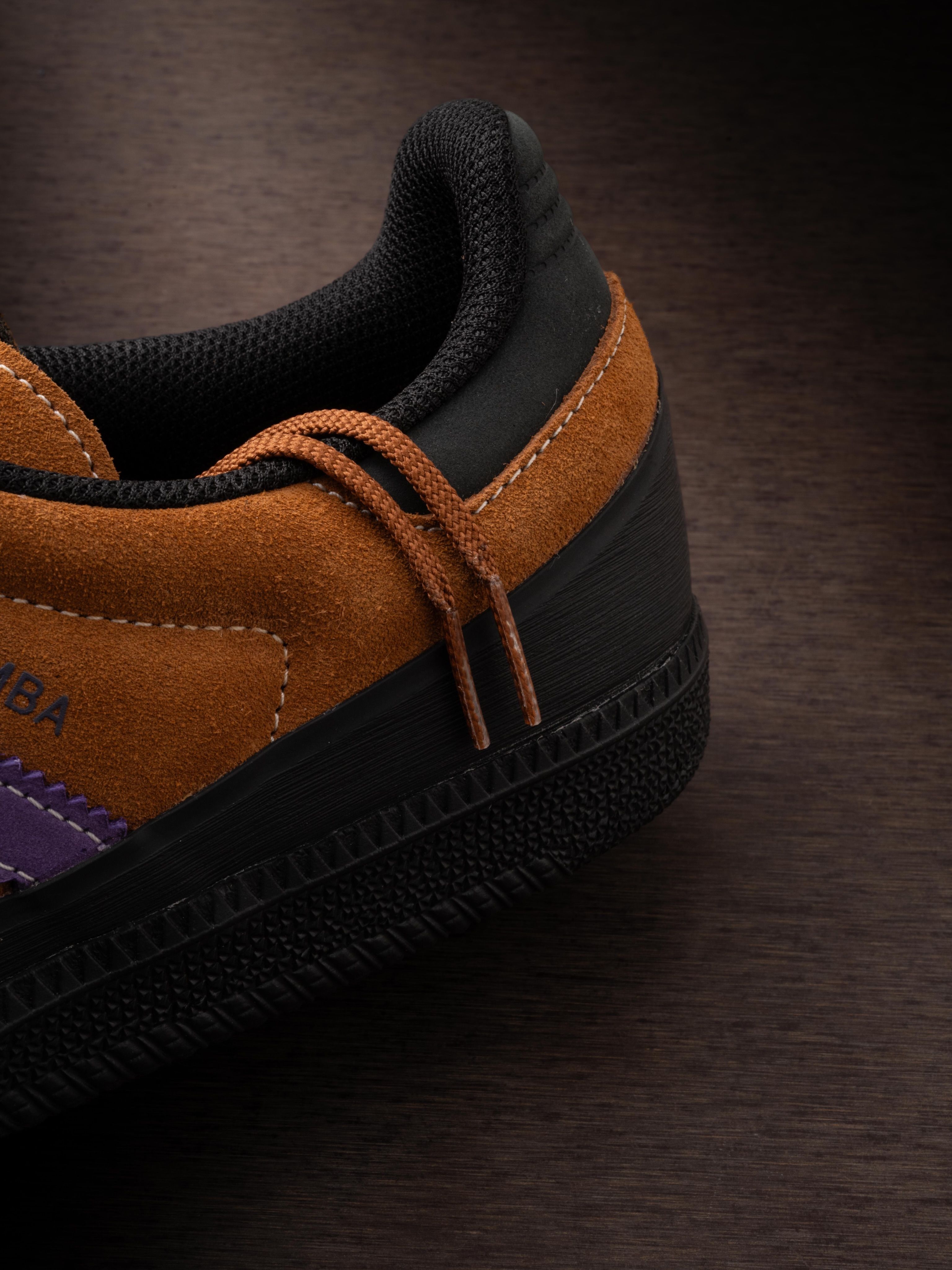 Heel of the brown adidas Samba Zip
