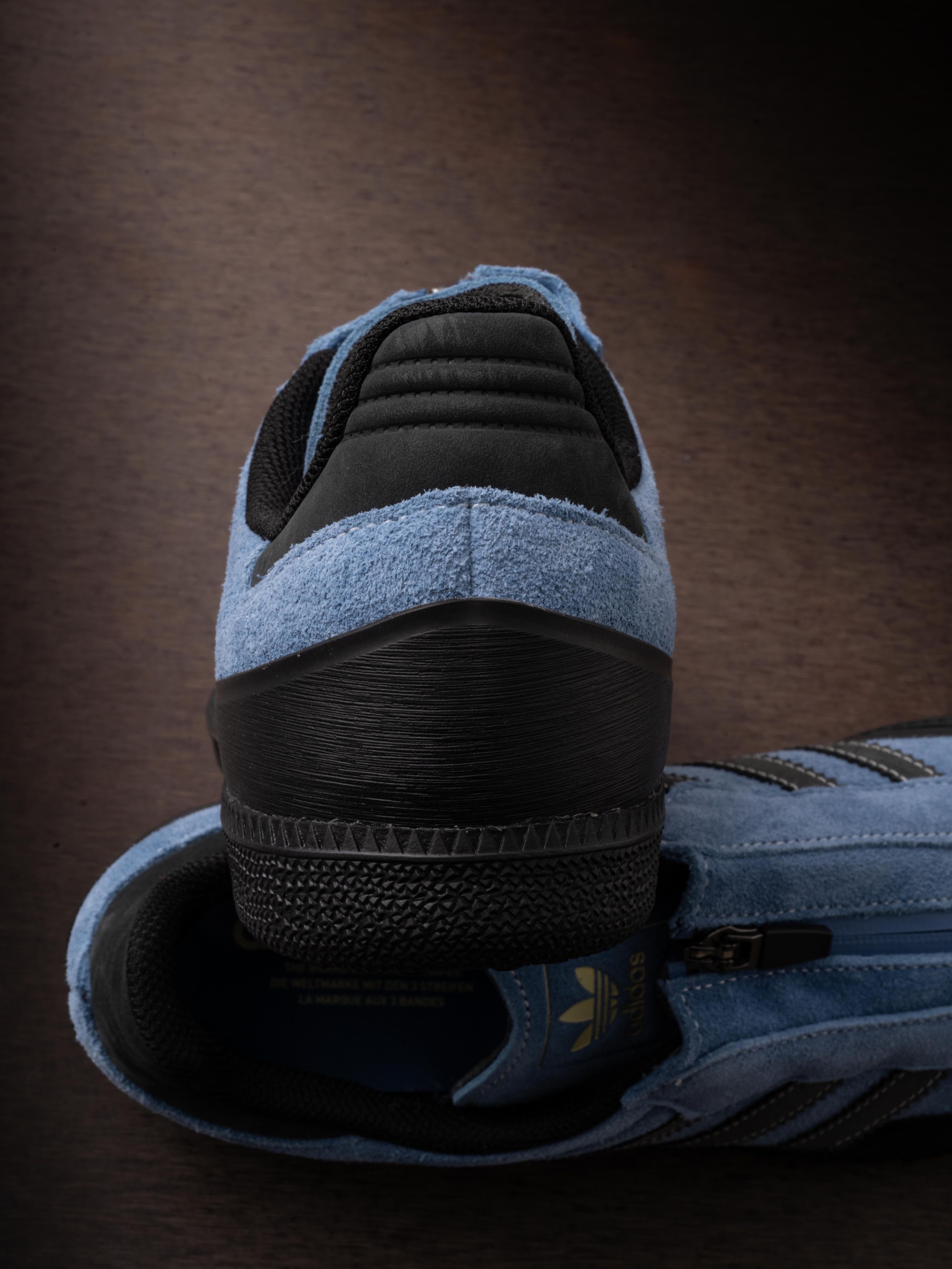 Heel of the blue adidas Samba Zip