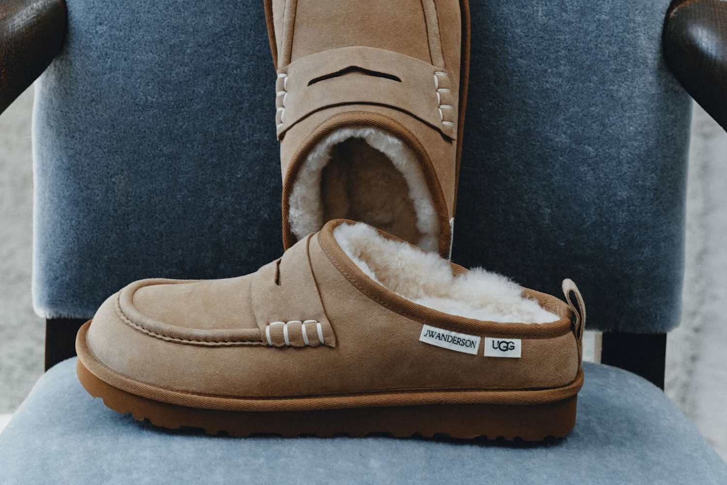 UGG x JW Anderson Loafer in Chestnut suede with sheepskin lining