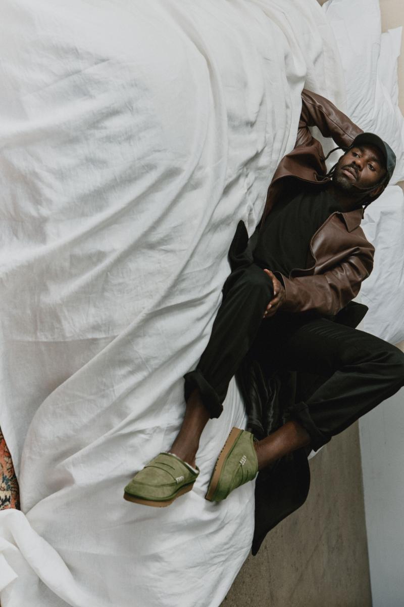 Dev Hynes wearing the UGG x JW Anderson Loafer in Khaki