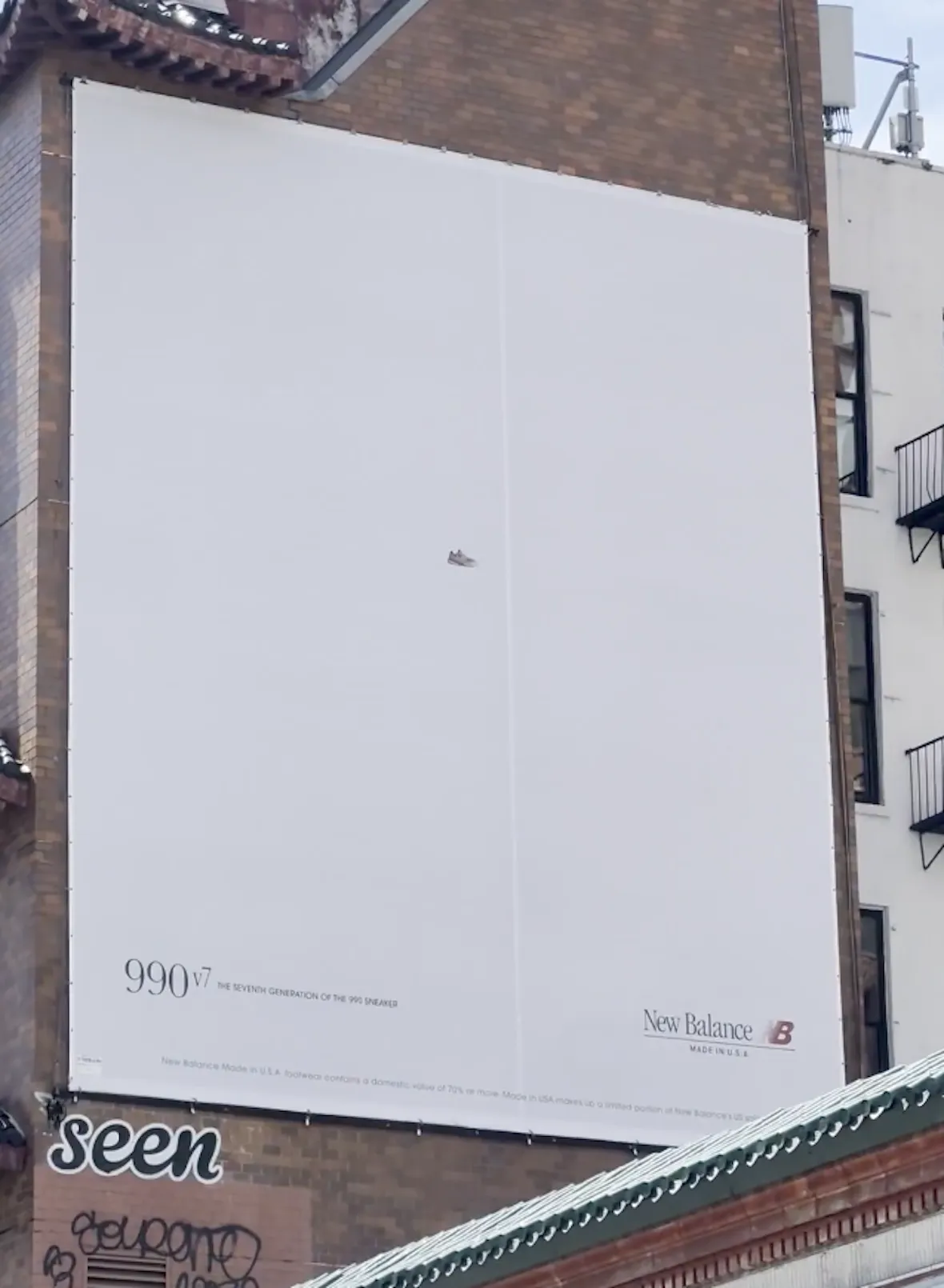 New Balance 990v7 teaser billboard on Hester Street and Lafayette Street in New York