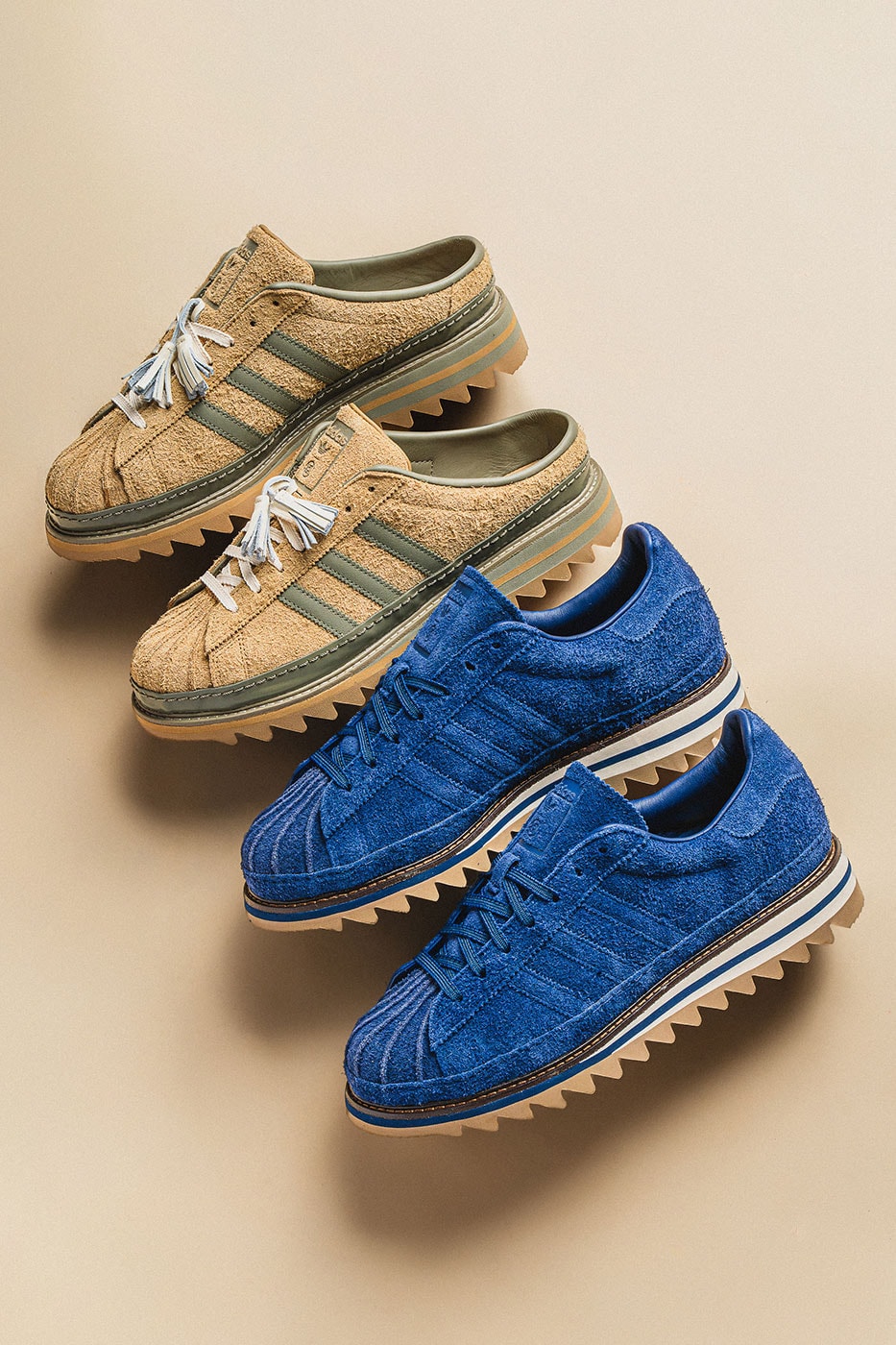 CLOT Superstar en CLOT Sawtooth Mule naast elkaar