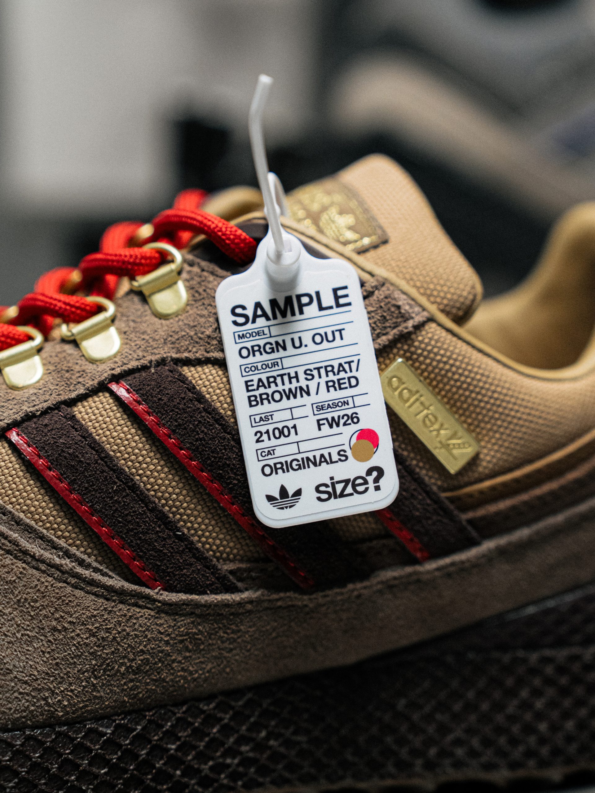 Sample tag on the brown adidas Oregon Ultra Tech Aditex