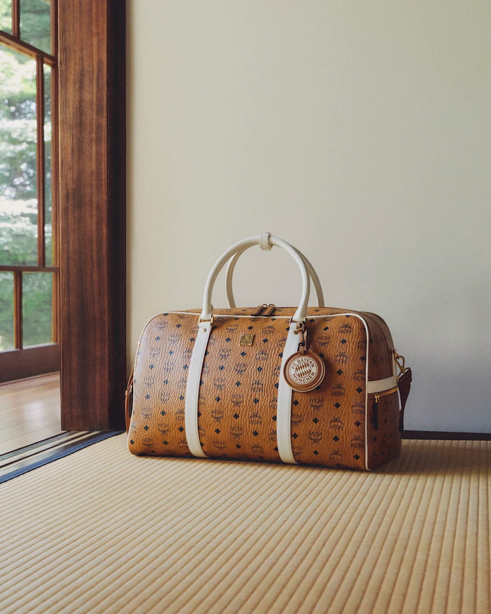 MCM Ottomar weekend bag in Cognac Visetos with FC Bayern crest