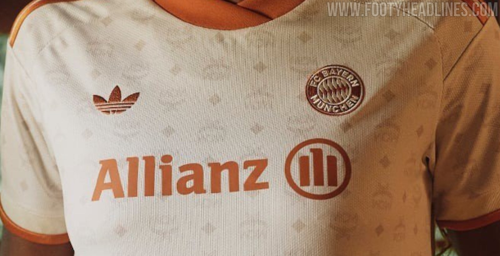 Detail of the adidas x FC Bayern x MCM jersey with Visetos monogram