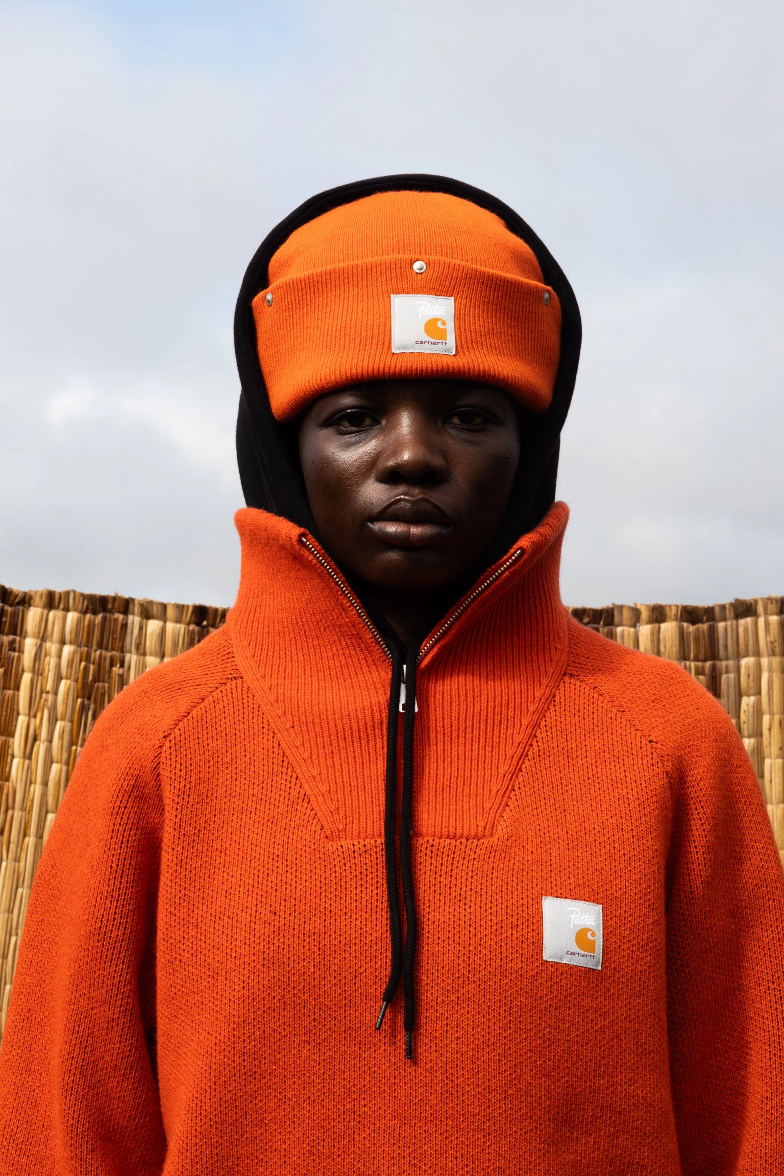 Patta x Carhartt WIP Half Zip Sweater and Watch Hat in Safety Orange