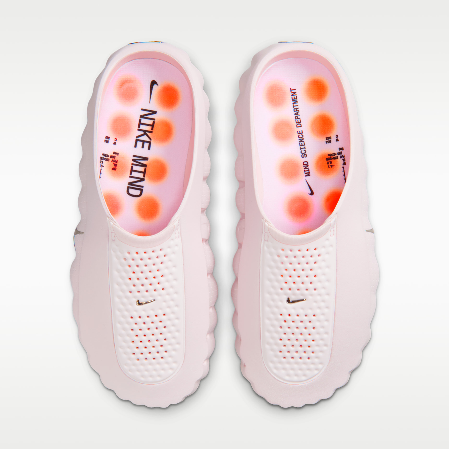 Nike Mind 001 Pearl Pink slides, top view