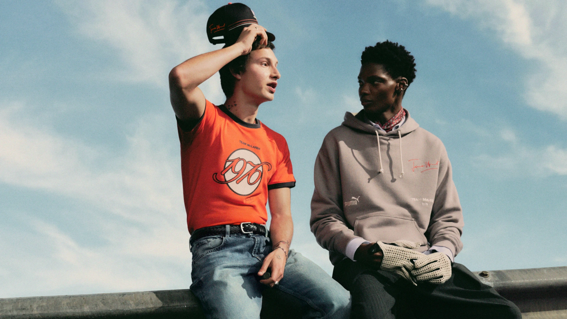 PUMA x McLaren Racing James Hunt ringer tee and hoodie campaign