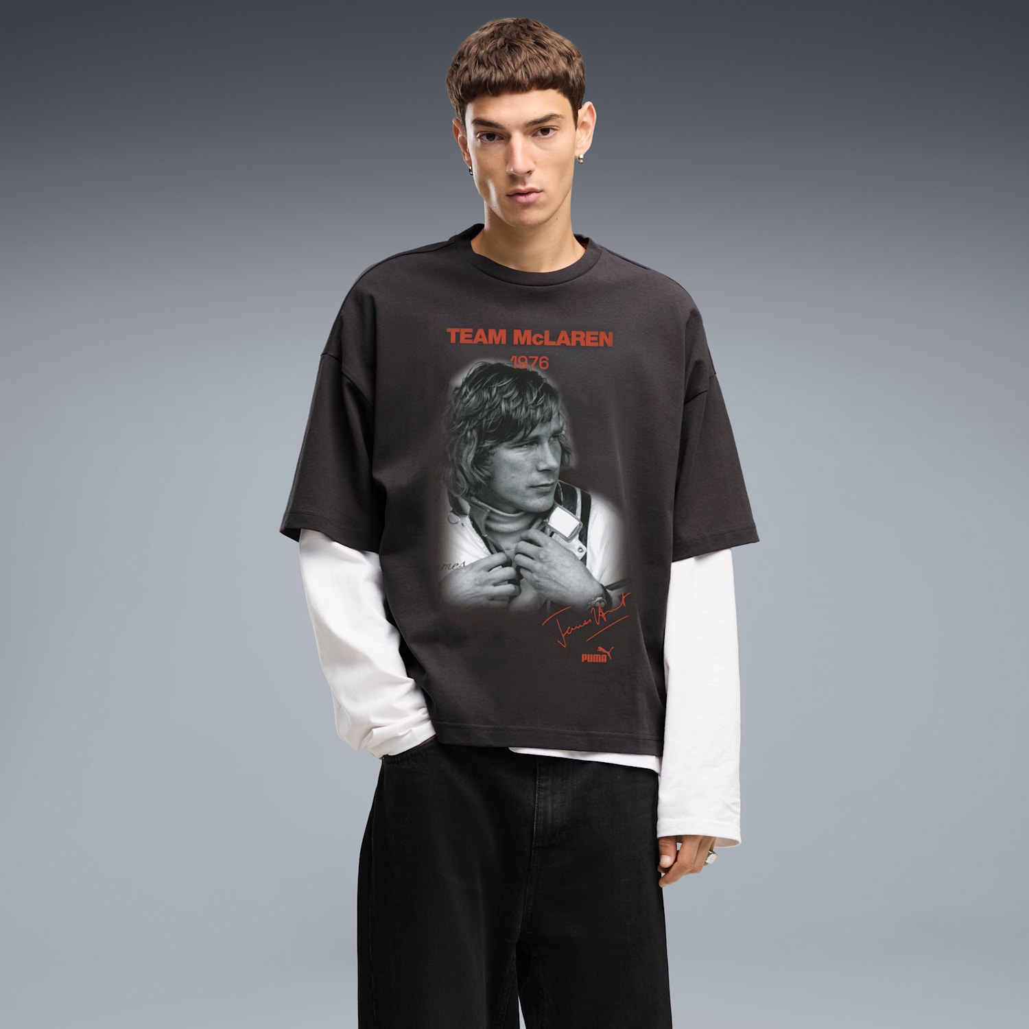 McLAREN RACING James Hunt Oversized Tee in Titan Black