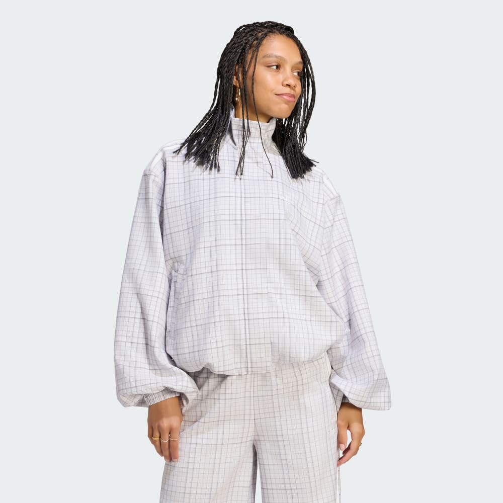 adidas Blousy Check Track Top in grey