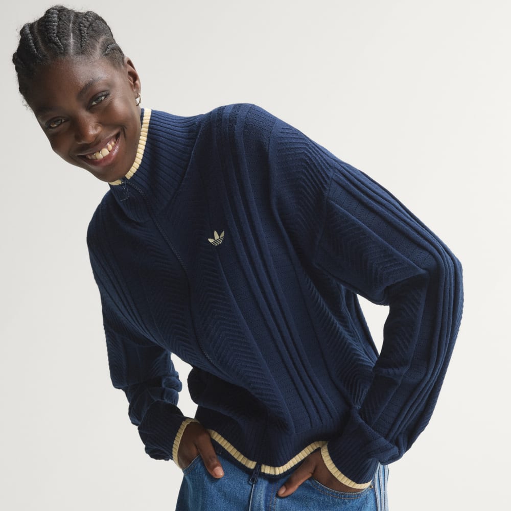 adidas Cable Knit Firebird Track Top in Night Indigo