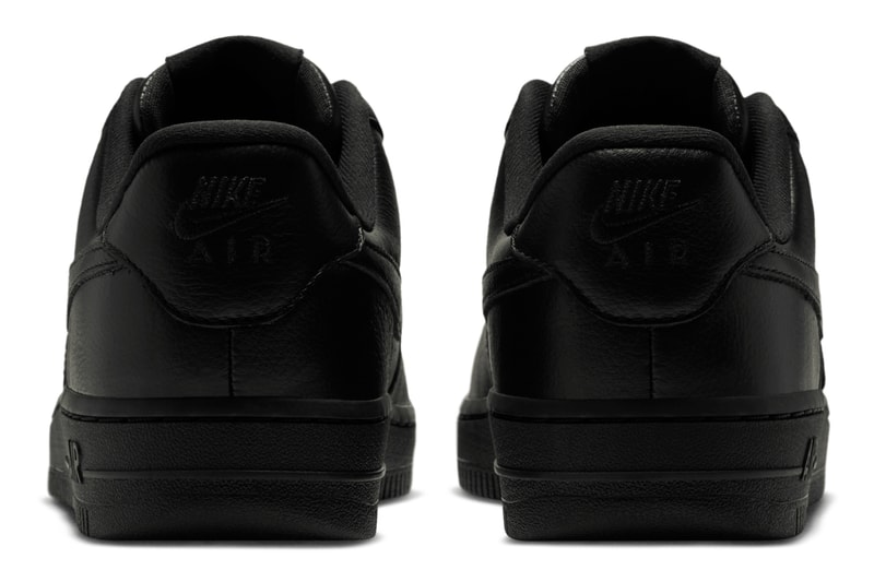 Heel view of the Nike Air Force 1 Square Toe Triple Black
