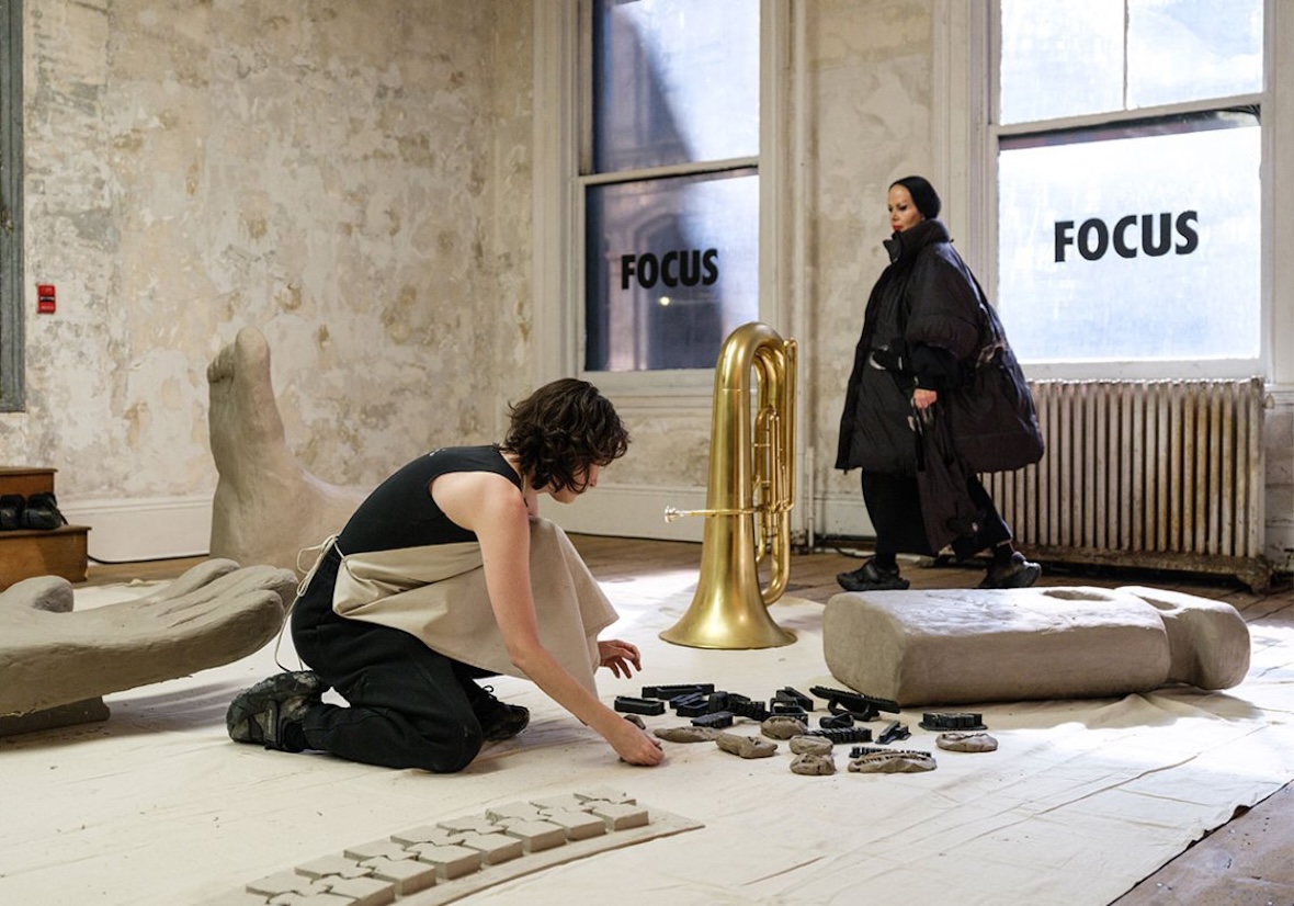 Clay sculptures at the Molded by Dedication showcase in New York