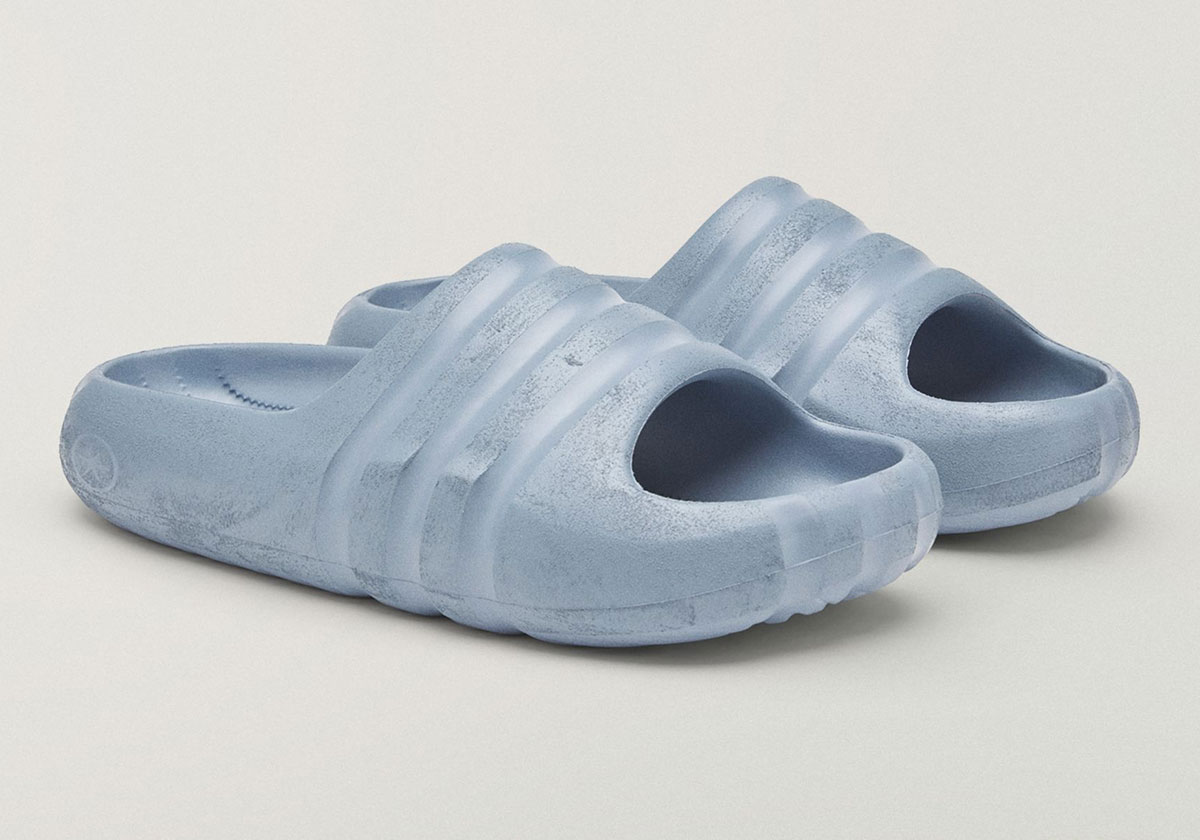 Pair of Bad Bunny x adidas BadBo Stone Slides in blue