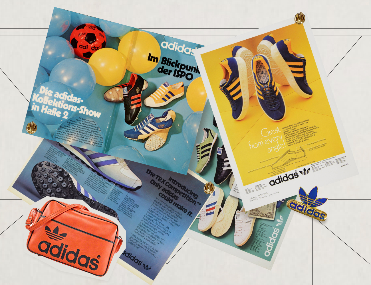 adidas archive material from the seventies with the Trefoil logo