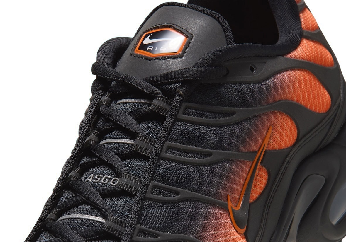Glasgow embroidery and Safety Orange gradient on the Nike Air Max Plus 'Glasgow'