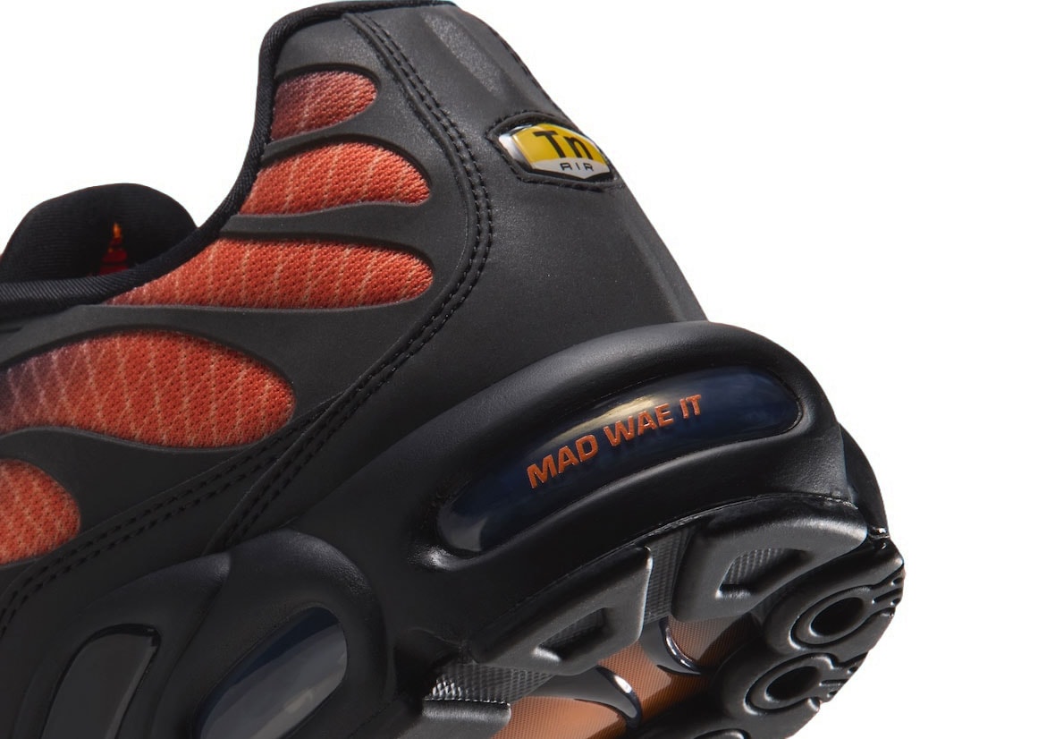 'Mad Wae It' on the heel Air unit of the Nike Air Max Plus 'Glasgow'