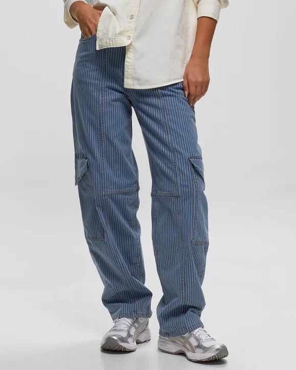 GANNI LIGHT STRIPE DENIM CARGO PANTS