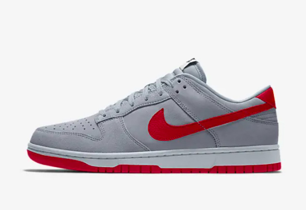 red and grey nike by you nike dunk low