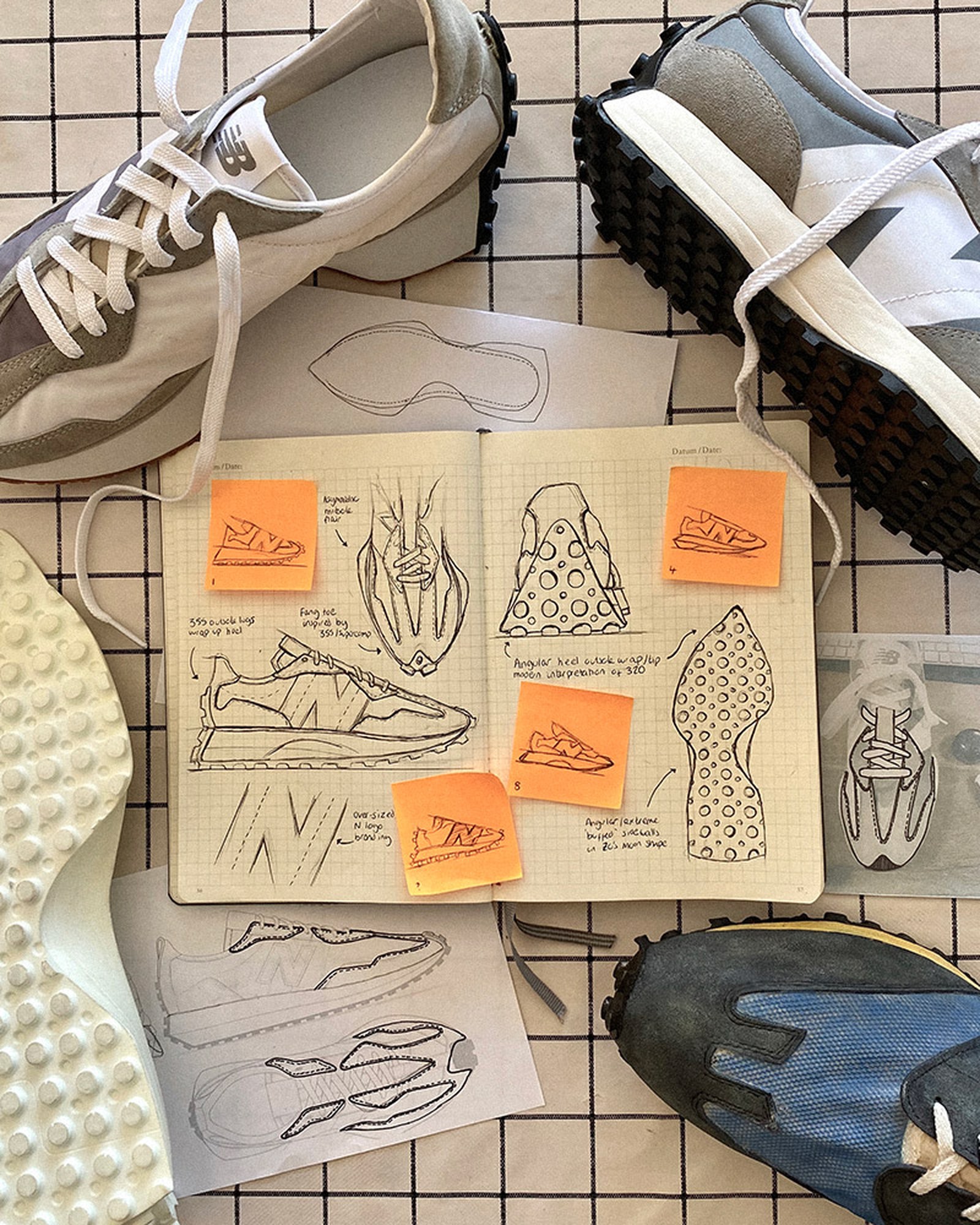 design sketches of the new balance 327 model