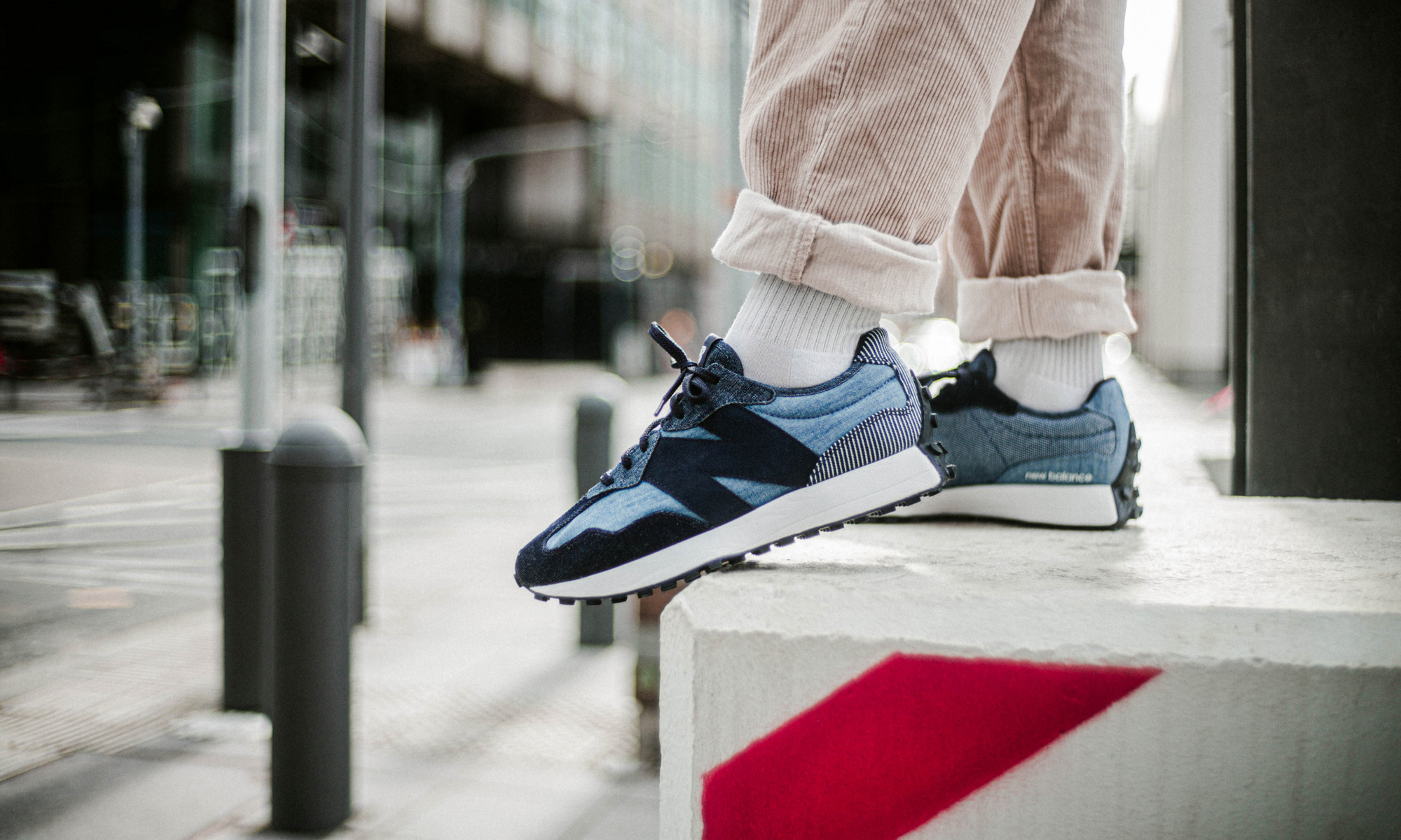 new balance 327 blue on feet