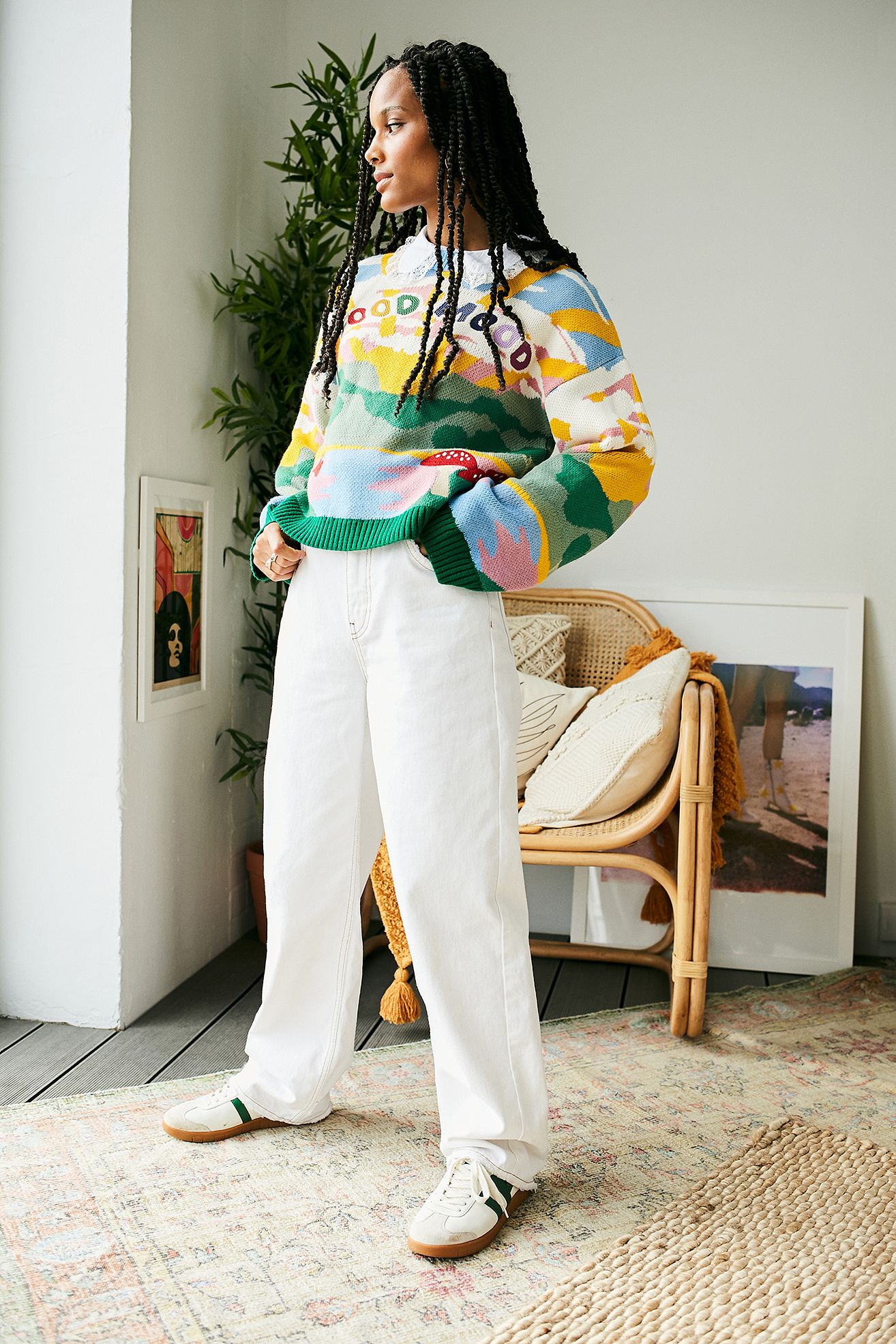 BDG – High-Waist-Boyfriend-Jeans in Weiß