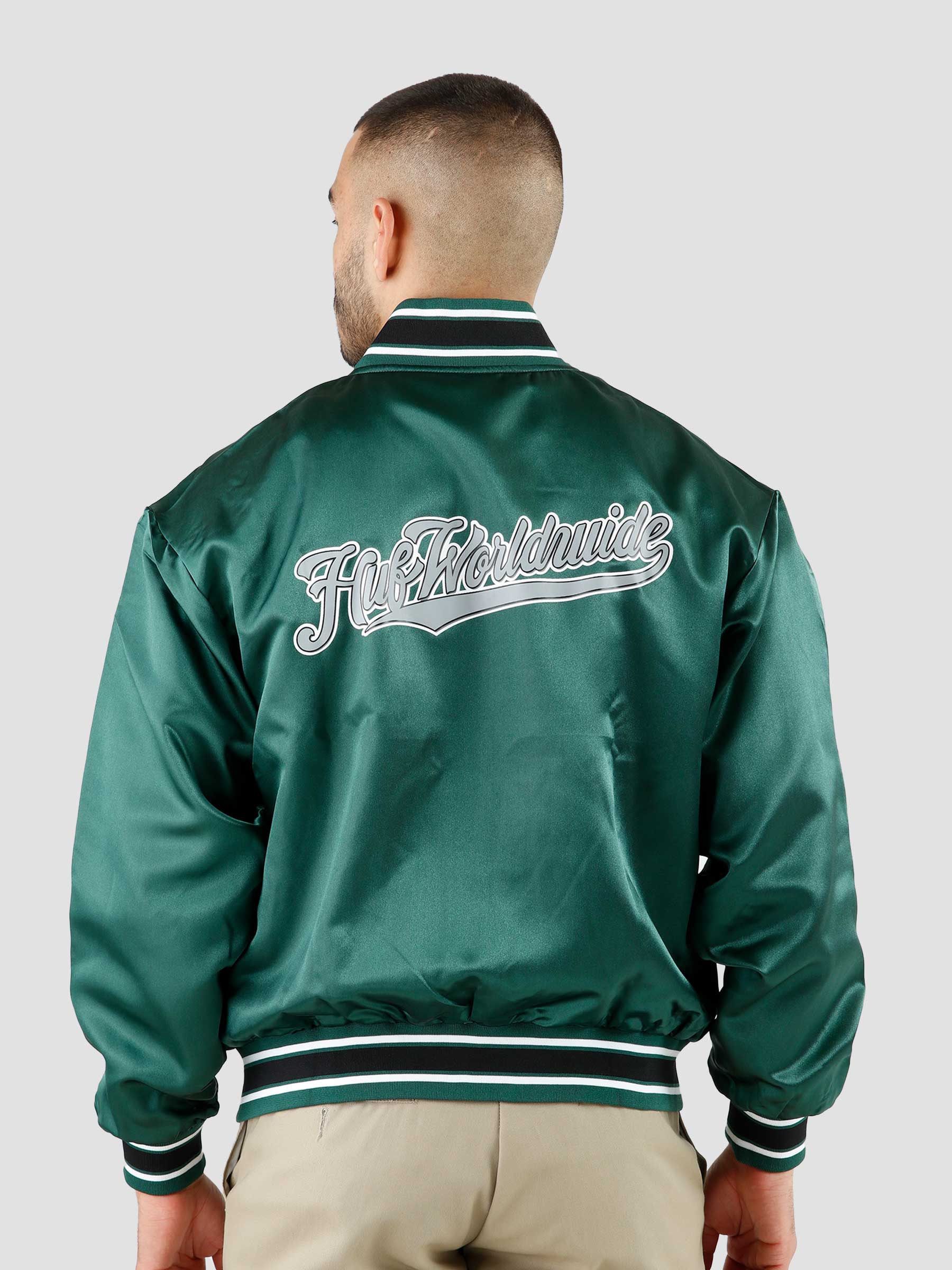 Crackerjack Satin Baseball Jacket Forest Green