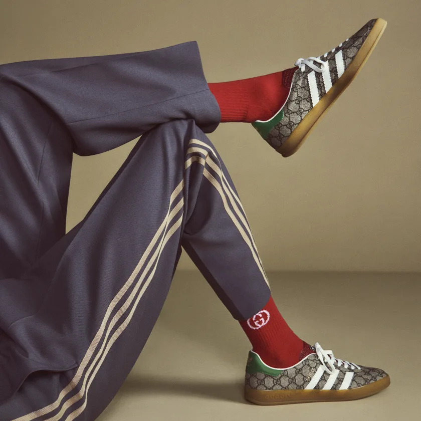 adidas x Gucci Gazelle Beige Tone on feet