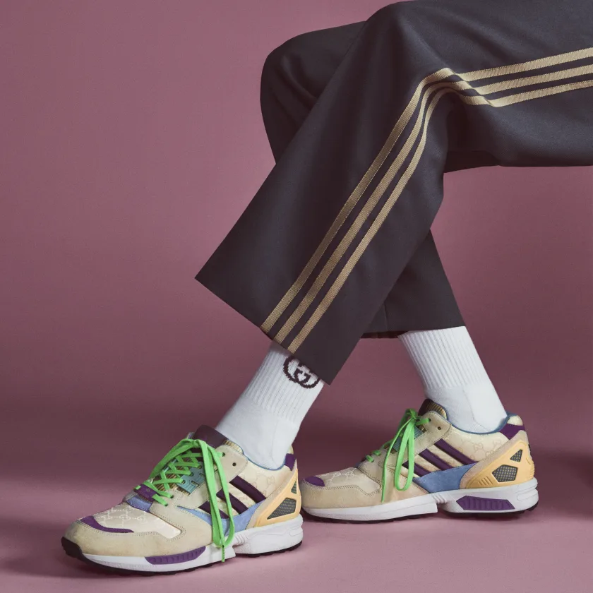 adidas x Gucci Gazelle ZX8000 'Beige Tone' on feet