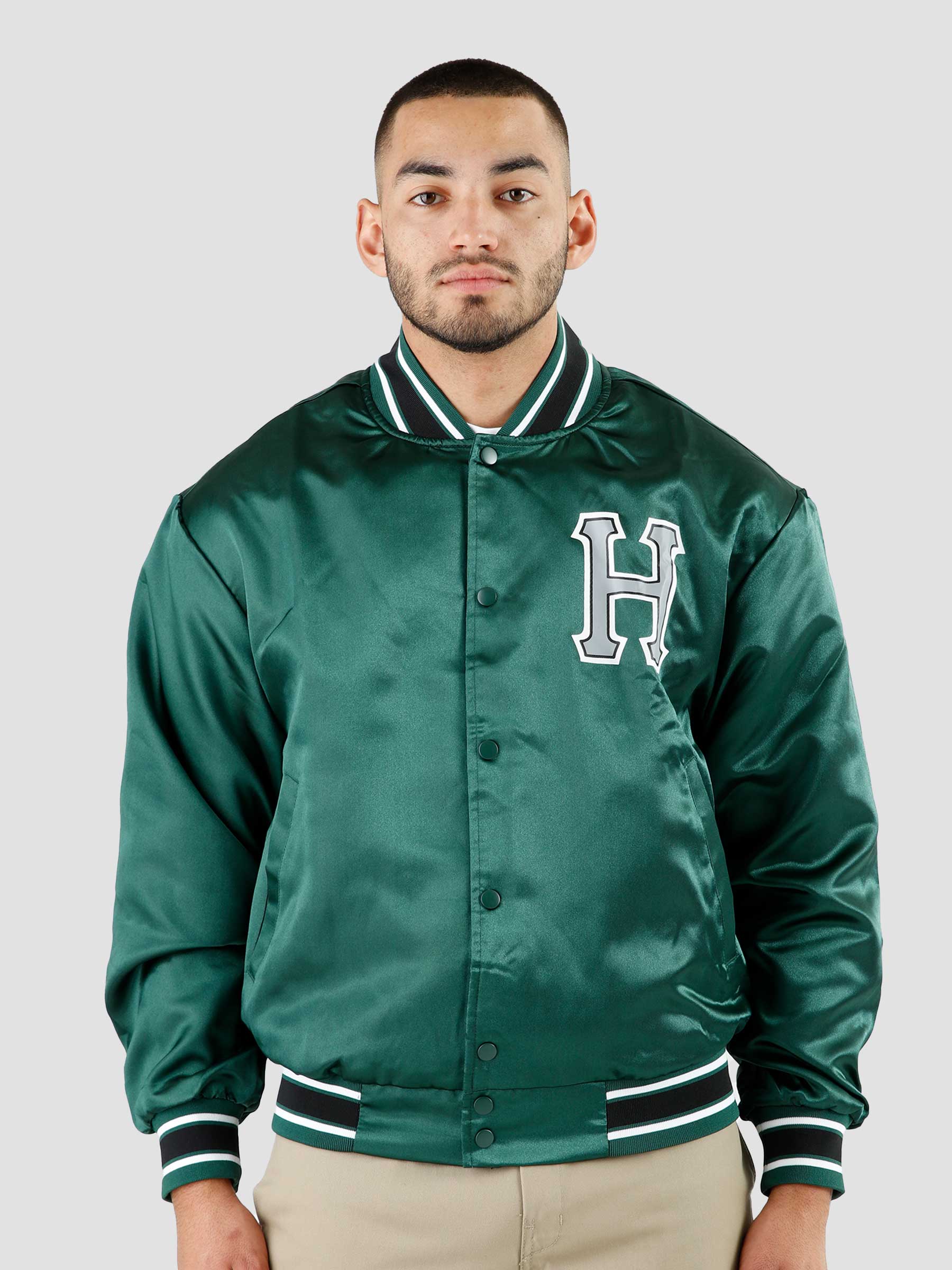 Crackerjack Satin Baseball Jacket Forest Green