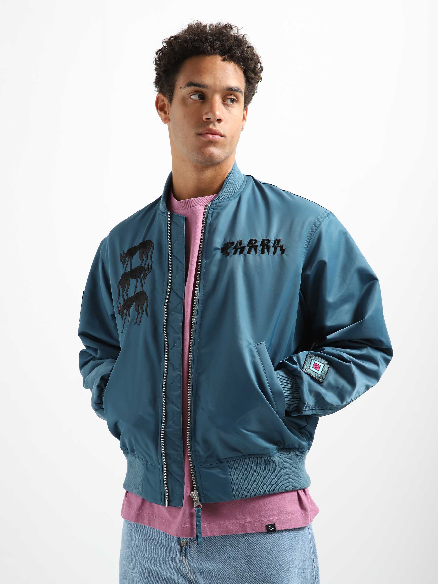 ByParra Stacked Pets Varsity Jacket Teal