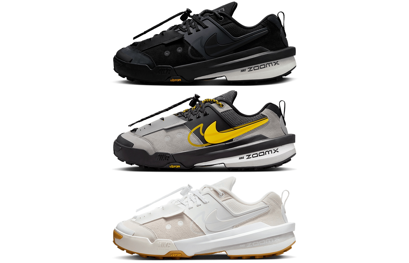 Sneaker Releases 6th May sacai x Nike Zegamadome
'Black' (HQ8618-001) / 'Matte Silver & Tour Yellow' (HQ8618-002) / 'White Gum' (HQ8618-100)